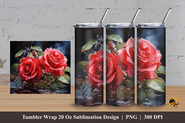 Blooming Red Tumbler Wrap Sublimation Design 3 example image 1