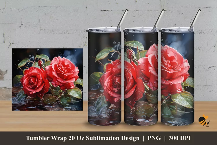 Blooming Red Tumbler Wrap Sublimation Design 3
