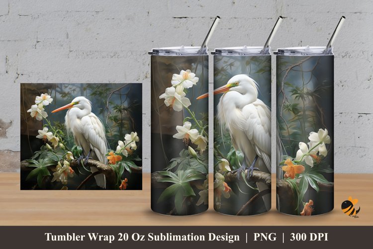 Ardeola Bird Tumbler Wrap Sublimation Design 3 example image 1