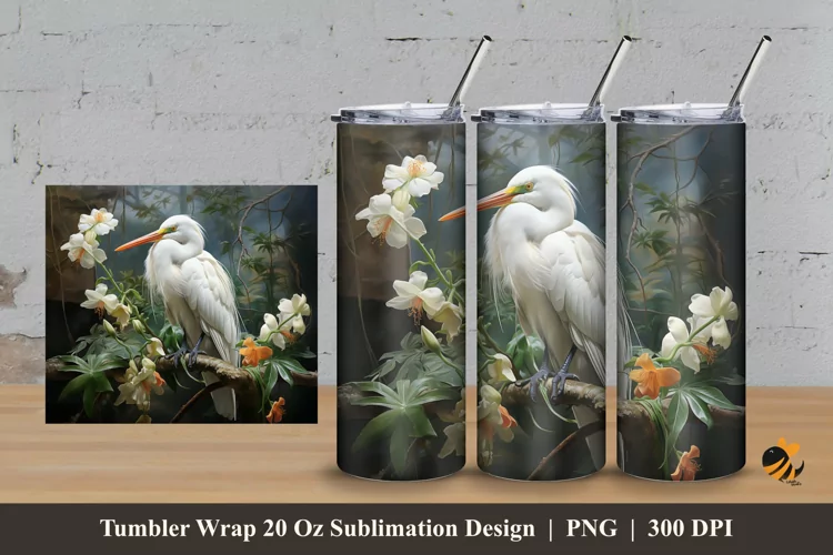 Ardeola Bird Tumbler Wrap Sublimation Design 3