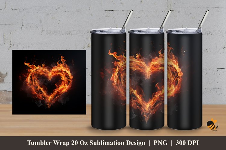 Flame Heart Tumbler Wrap Sublimation Design 3