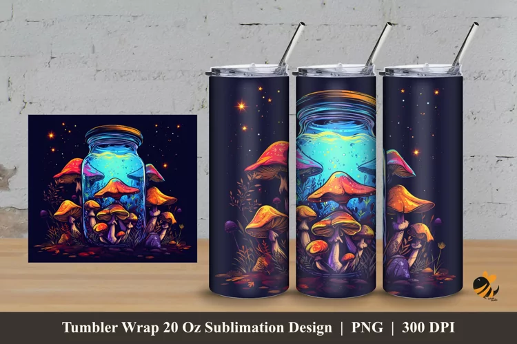 Mushroom Jar Tumbler Wrap Sublimation Design 3
