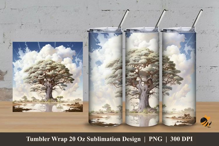 Watercolor Tree Tumbler Wrap Sublimation Design 3