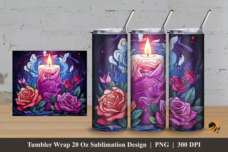 Candle Rose Tumbler Wrap Sublimation Design 3