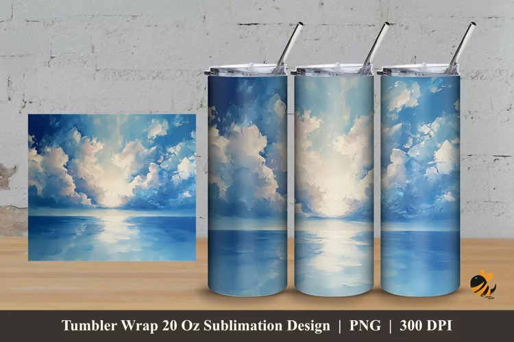 Colorful Clouds Tumbler Wrap Sublimation Design 3
