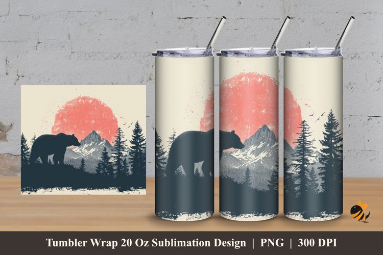 Bear In The Forest Tumbler Wrap Sublimation Design 3 example image 1