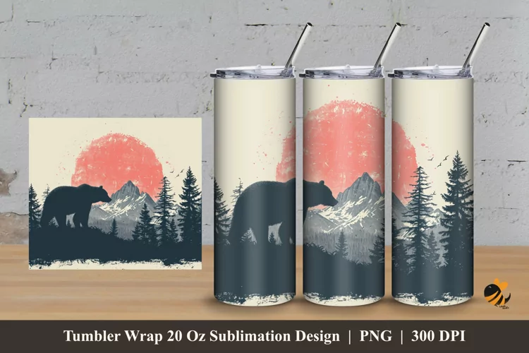 Bear In The Forest Tumbler Wrap Sublimation Design 3