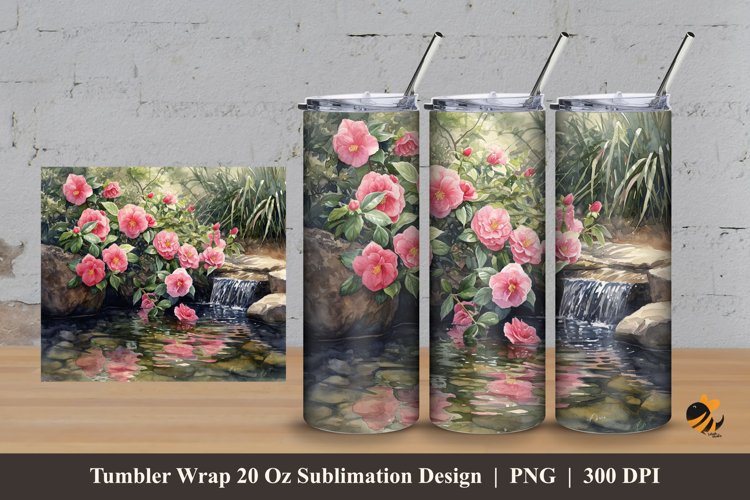 Nature Camelia Flower Tumbler Wrap Sublimation Design 3
