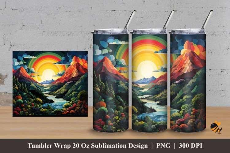 Rainbow Mountain Tumbler Wrap Sublimation Design 3