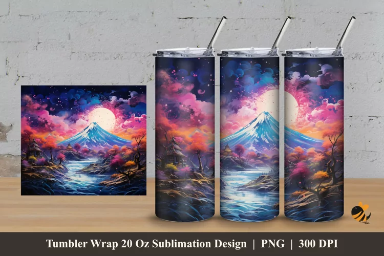 Painting Mountain Tumbler Wrap Sublimation Design 3