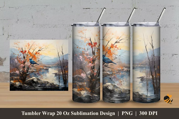 Nature's Rhapsody Bird Tumbler Wrap Sublimation Design 3
