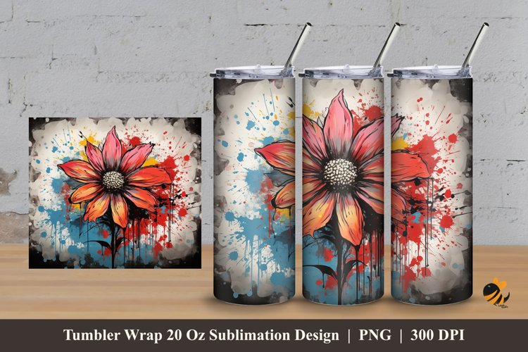 Grafitti Flower Tumbler Wrap Sublimation Design 3 example image 1
