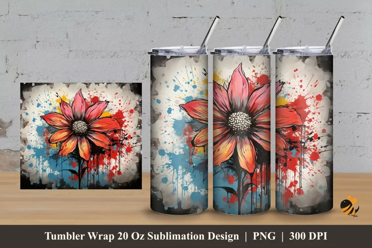 Grafitti Flower Tumbler Wrap Sublimation Design 3