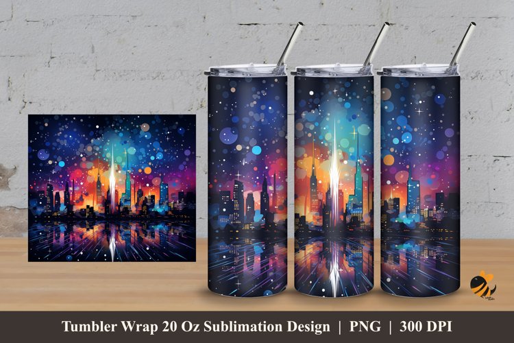 City Sparkling Tumbler Wrap Sublimation Design 3