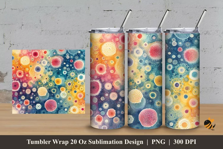 Watercolor Cells Tumbler Wrap Sublimation Design 3