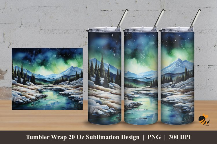 Beauty Aurora At Nature Tumbler Wrap Sublimation Design 3 example image 1