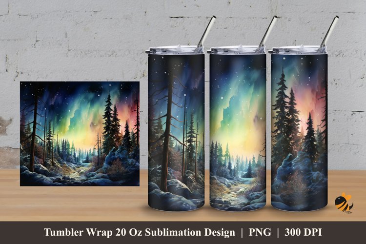 Northern Lights Tumbler Wrap Sublimation Design 3
