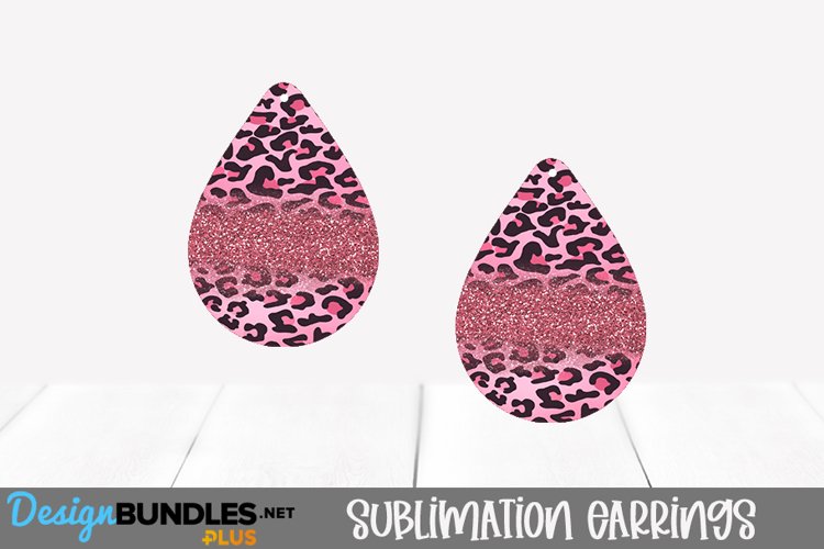 Tear Drop Pink Leopard Glitter Stripe Sublimation Earrings