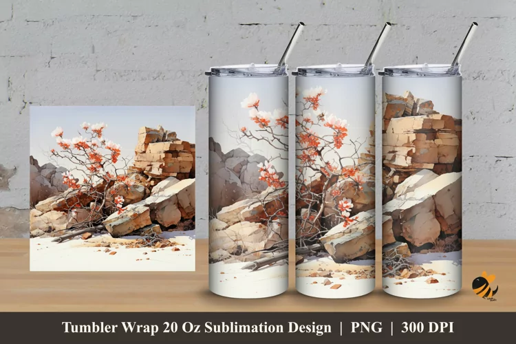 Autumn Wild Flower Tumbler Wrap Sublimation Design 3