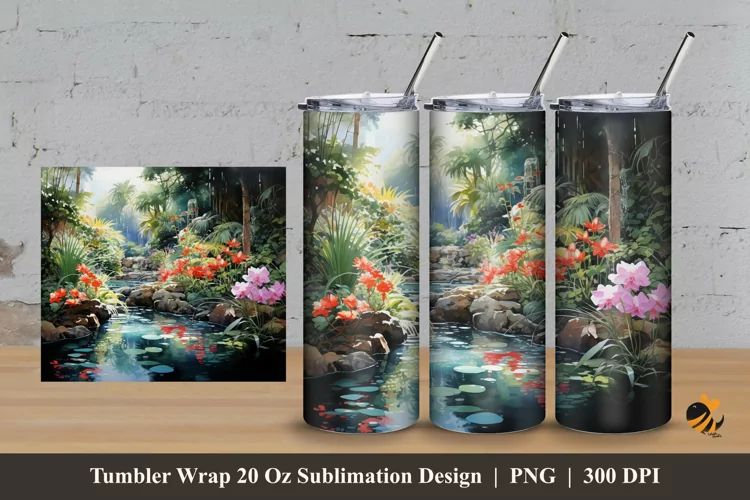 Floral And Water Tumbler Wrap Sublimation Design 3