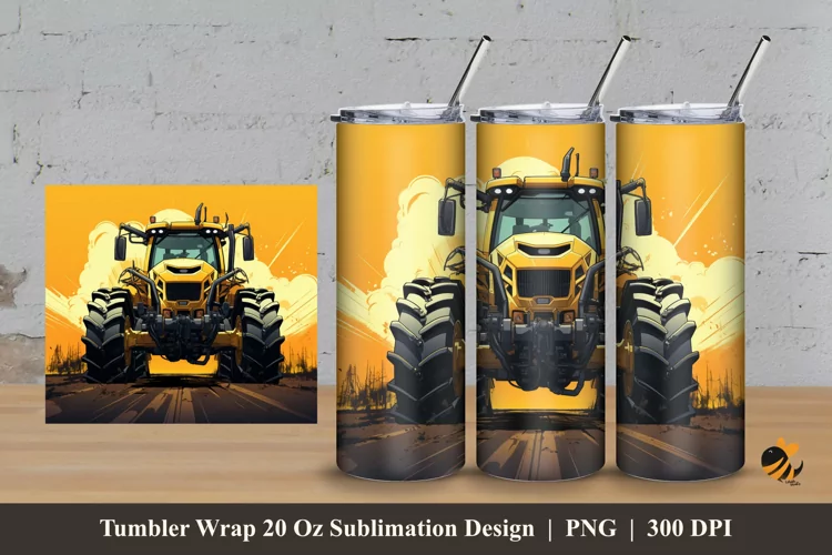Yellow Cultivator Tumbler Wrap Sublimation Design 3