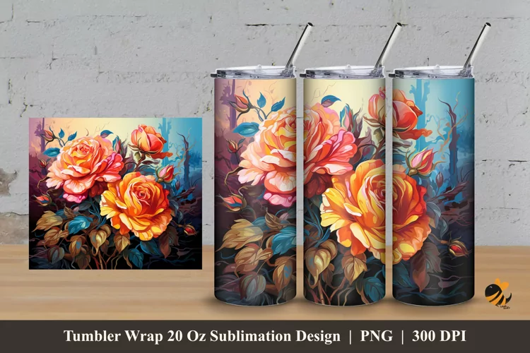 Rose At Garden Tumbler Wrap Sublimation Design 3