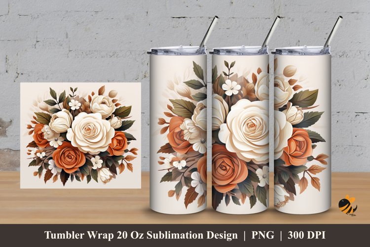 Vintage Rose Tumbler Wrap Sublimation Design 3 example image 1