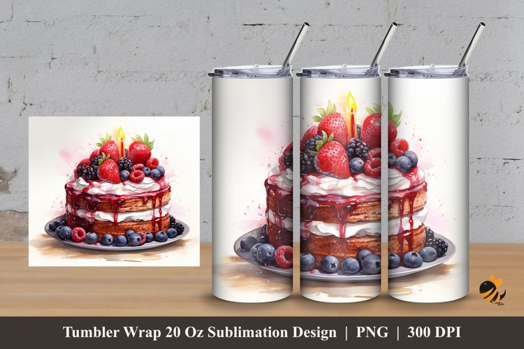 Watercolor Cake Tumbler Wrap Sublimation Design 3 example image 1