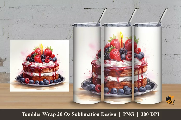 Watercolor Cake Tumbler Wrap Sublimation Design 3