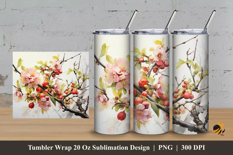 Flowers And Fruit Tumbler Wrap Sublimation Design 3
