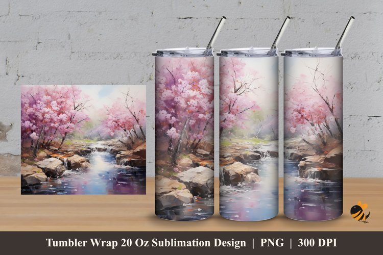 Sakura River Tumbler Wrap Sublimation Design 3 example image 1