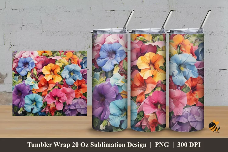 Calibrachoa Flower Tumbler Wrap Sublimation Design 3
