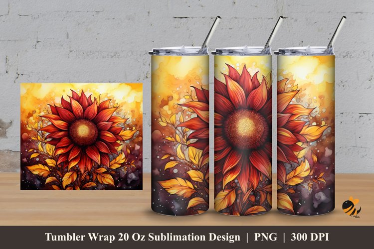 Hot Sun Flower Tumbler Wrap Sublimation Design 3 example image 1
