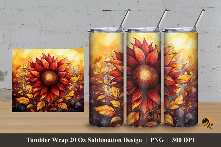 Hot Sun Flower Tumbler Wrap Sublimation Design 3