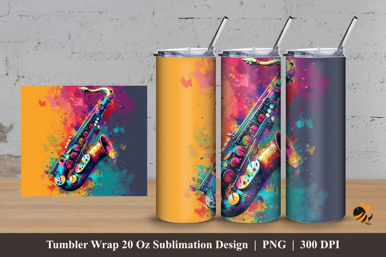 Cool Saxopone Tumbler Wrap Sublimation Design 3