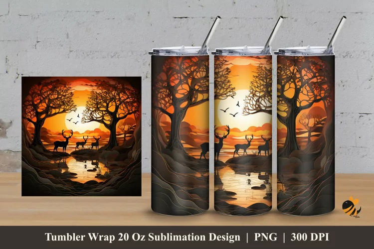 Wildlife At Sunset Tumbler Wrap Sublimation Design 3
