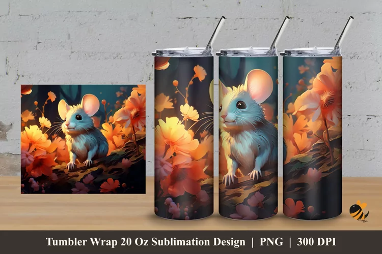 Cute Mouse Animals Tumbler Wrap Sublimation Design 3