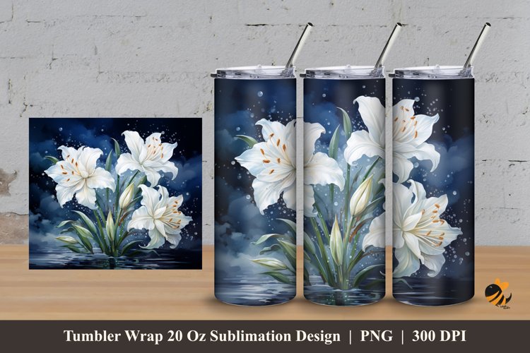 White Tuberose Flower Tumbler Wrap Sublimation Design 3 example image 1