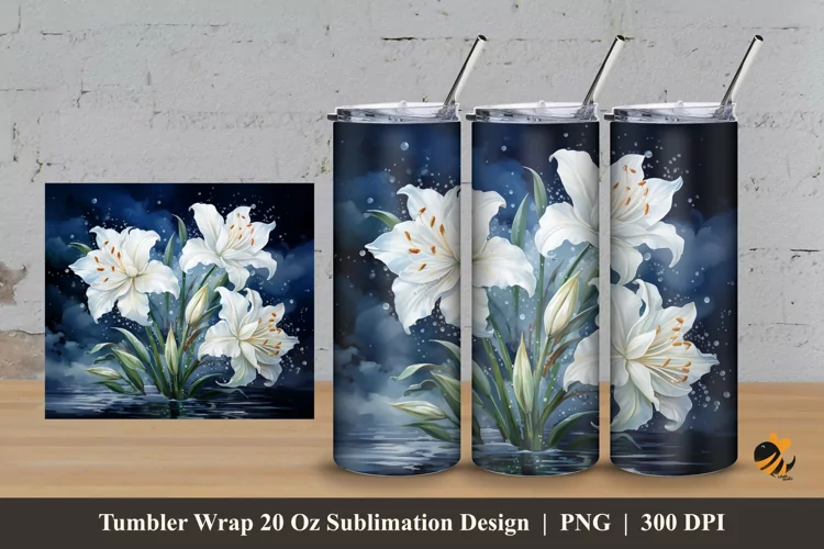 White Tuberose Flower Tumbler Wrap Sublimation Design 3