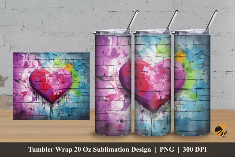 Painting Heart Tumbler Wrap Sublimation Design 3