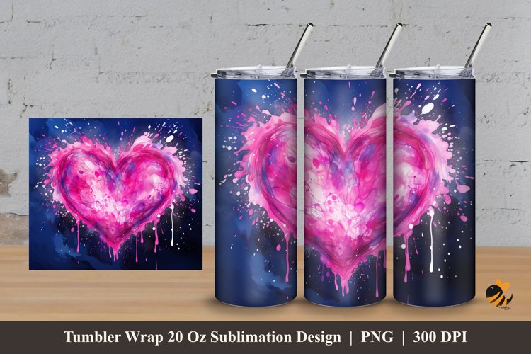 Pink Love Splash Tumbler Wrap Sublimation Design 3