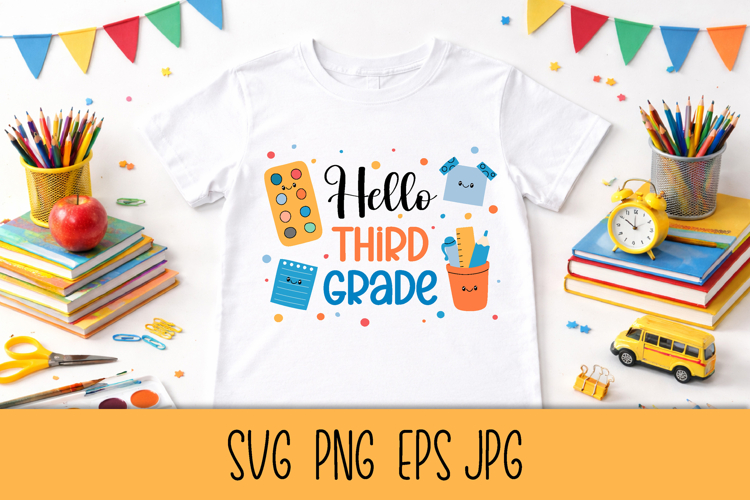 Hello 3rd Grade SVG | Back to School 2026 | Third Grade PNG example image 1