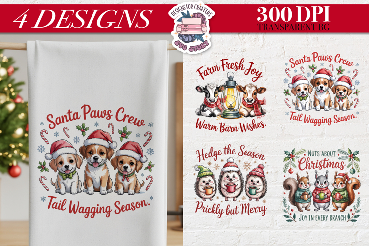 Christmas Cute Animals Clipart PNG Sublimation 4 Design