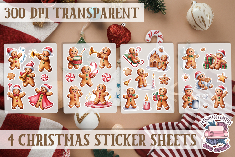 Christmas Gingerbread mans Watercolor Sticker Sheet Winter