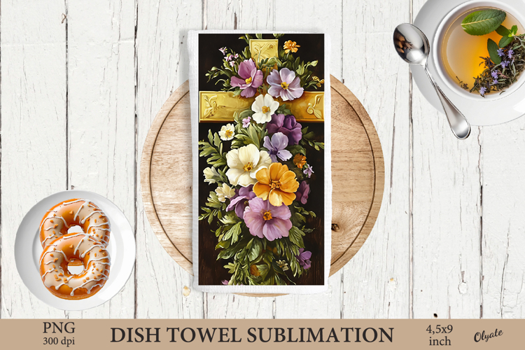 Watercolor Easter Cross Dish Towel Sublimation PNG