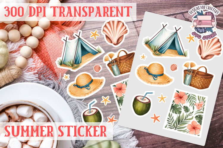 Summer sticker Cute flowers Love Picnic Beach Spring example image 1