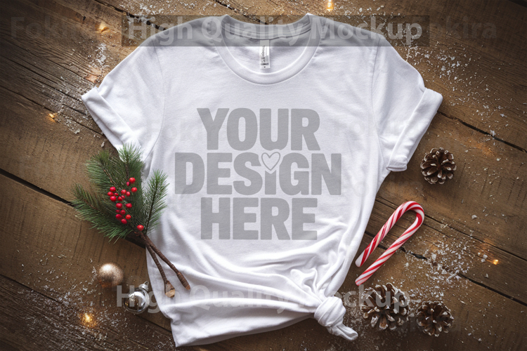 Christmas White T-shirt mockup - Christmas Background