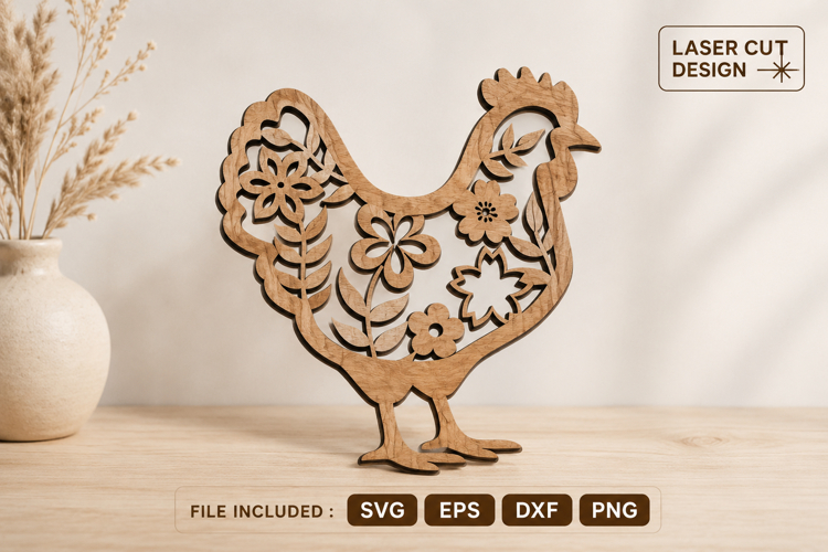 Floral Chicken Laser Cut SVG