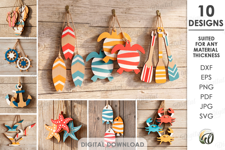Summer Ornaments Bundle Laser Cut. Hanging Ornament SVG