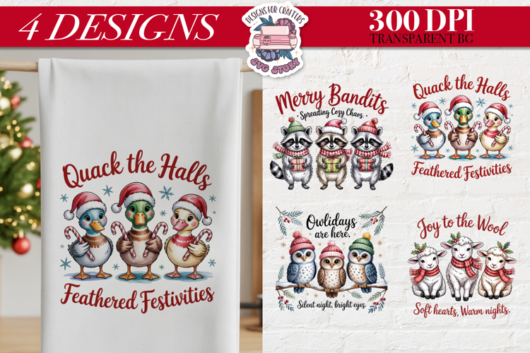 Christmas Cute Animals Clipart PNG Sublimation 4 Design